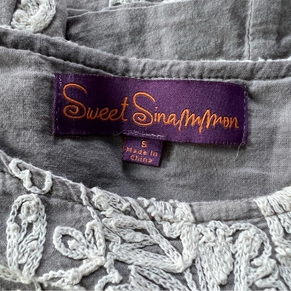 Sweet Sinammon Grey Linen Blend Floral Embroidered Mini Sheath Dress - Picture 3 of 4